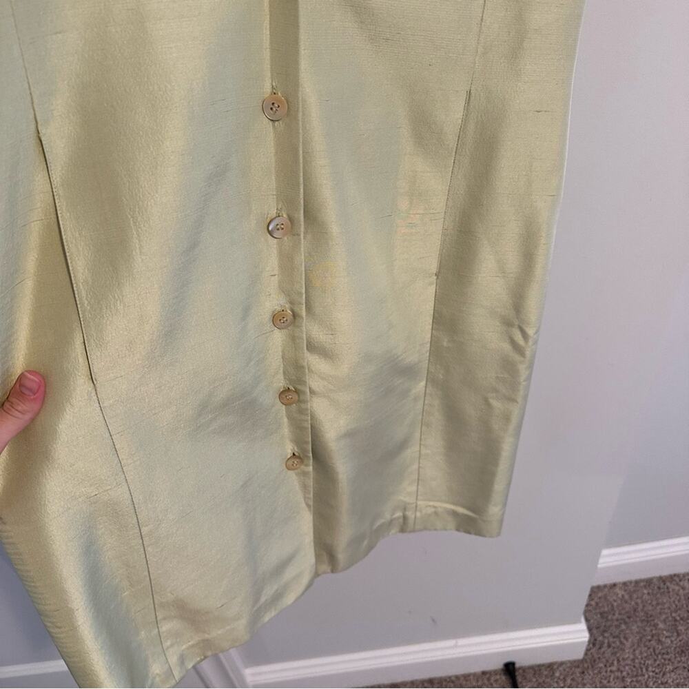 Vintage Liz Claiborne Green Raw Silk Button Front Mini Dress XS - Picture 12 of 14